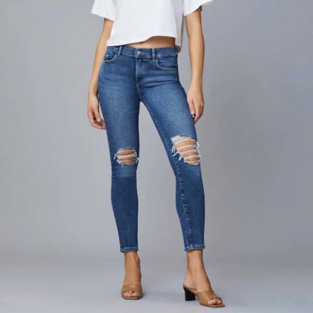 DL1961 WOMEN'S florence skinny mid rise instasculpt ankle Distressed Jeans SZ 23